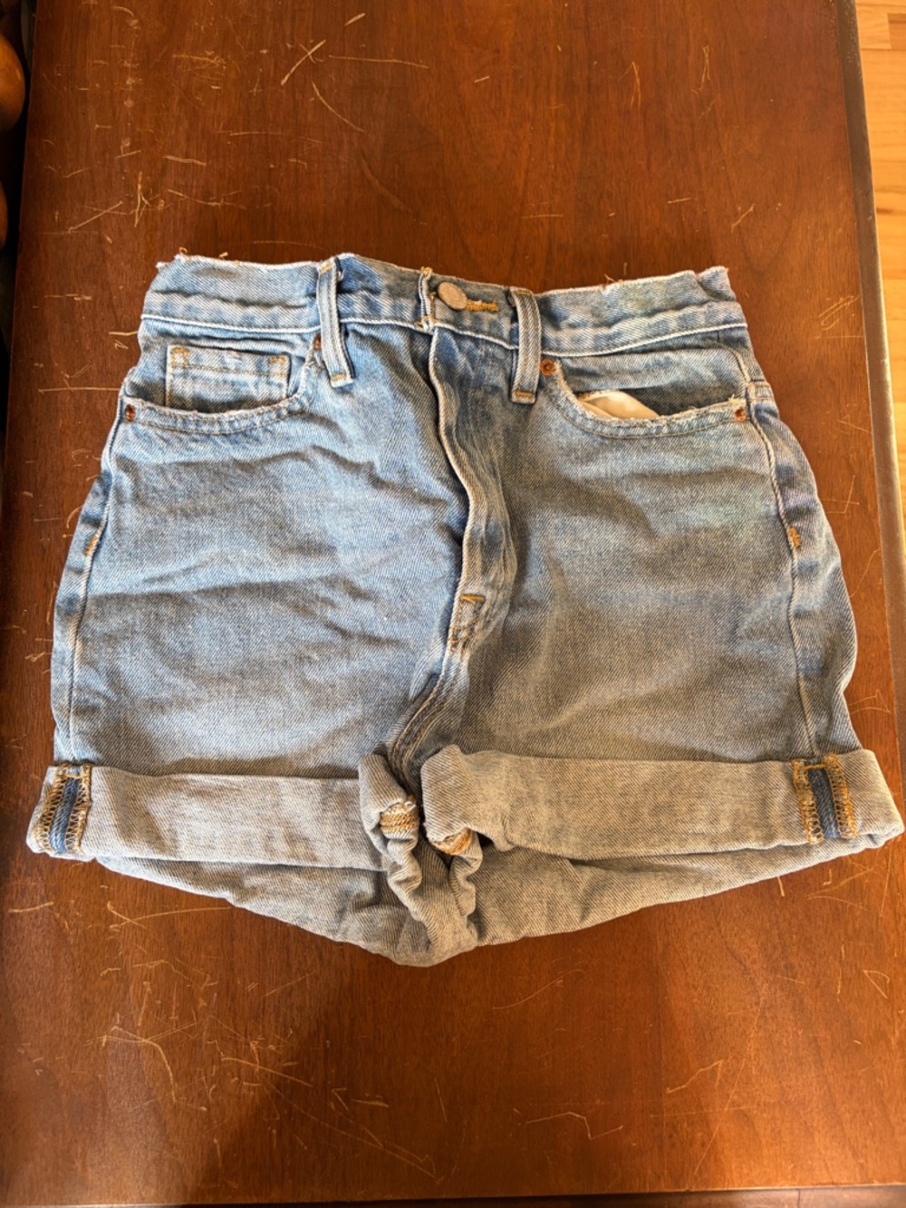 Urban Outfitters Light Blue High-Rise Rolled Hem Denim Shorts